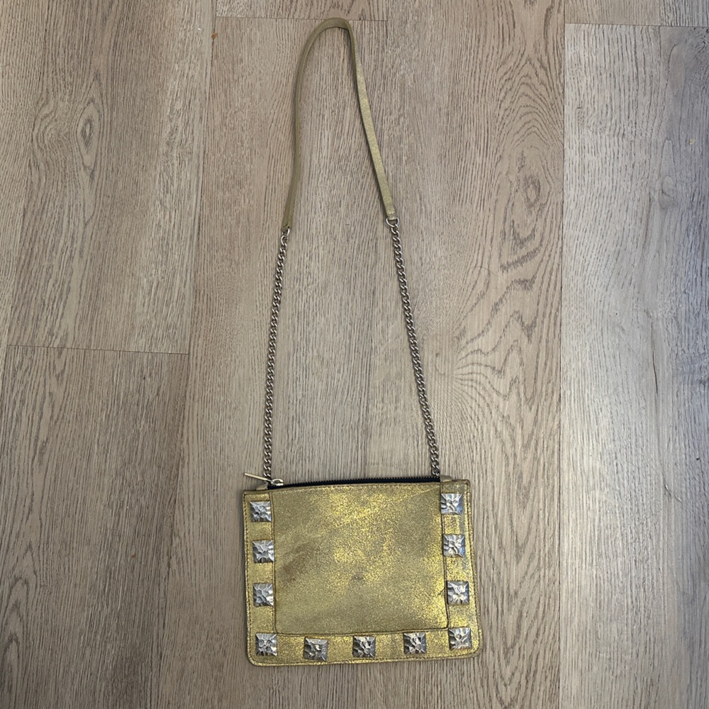 Punto Fibbia Gold Metallic Leather Crossbody Bag
